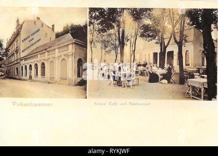 Restaurants in Karlovy Vary District, Cafés in the Czech Republic, Multiview postcards, Porcelánka Pirken-Hammer, 1903, Karlovy Vary Region, Pirkenhammer, Cafe und Restaurant Stock Photo