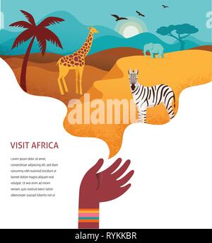 Illustration with Africa map and African symbols Stock Photo: 54281748