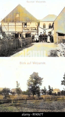 Restaurants in Landkreis Meißen, Multiview postcards, People with bicycles, Thiendorf, 1912, Landkreis Meißen, Welxande, Gasthof, Germany Stock Photo