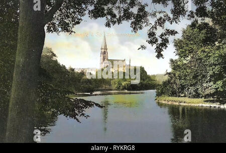 Ponds in Chemnitz, Schlosskirche Chemnitz, 1913, Chemnitz, Schloßteich Stock Photo