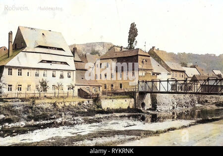 Buildings in Roßwein, Bridges in Roßwein, Postcards of bridges in Roßwein, Freiberger Mulde in Roßwein, 1913, Landkreis Mittelsachsen, Roßwein, Muldensteg, Germany Stock Photo