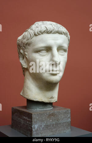 Copenhagen. Denmark. Portrait bust of Roman Emperor Claudius, Ny Carlsberg Glyptotek.   Tiberius Claudius Drusus Nero Germanicus (10 BC-54 AD) Reign:  Stock Photo
