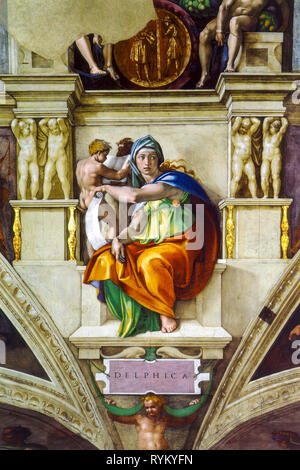 Michelangelo, Delphic Sibyl, fresco painting, Sistine Chapel, 1509 Stock Photo