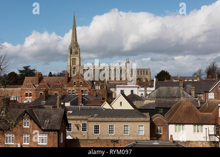 Saffron Walden Essex England UK. March 2019  Saffron Walden Church rises above the small market town in North West Essex. St Mary the Virgin is the pa Stock Photo