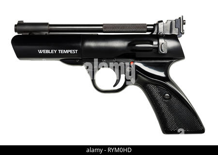 A vintage Webley Tempest air pistol on a white background Stock Photo