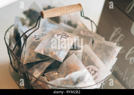 Wedding confetti in a basket Stock Photo