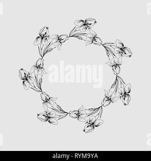 Iris Flower Outline Banner Wreath. Vector Illustration Stock Vector Art