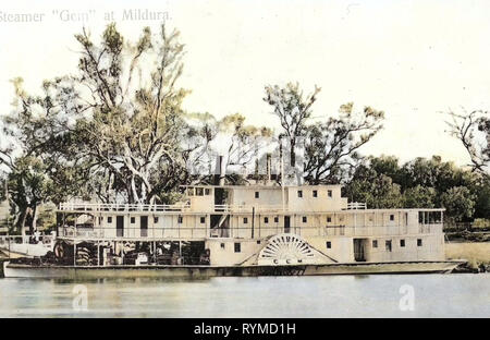 Paddle steamers of the Murray River, Mildura, 1906, Victoria, Australia, Steamer Gem at Mildura Stock Photo