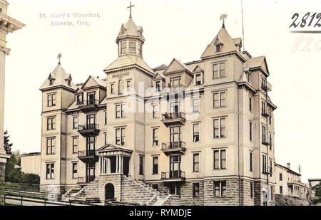 Hospitals in Oregon, Staircases in the United States, Christian crosses in the United States, Buildings in Astoria, Oregon, 1906, Astoria, Ore., St. Marys Hospital Stock Photo