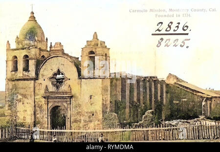 Mission San Carlos Borromeo de Carmelo, Postcards of churches in California, 1906, California, Monterey County, Carmelo Mission', United States of America Stock Photo