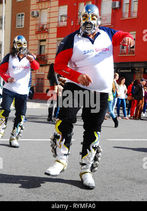 Madrid, Spain, March 2nd 2019: Carnival parade, Members of Fraternidad San Simon dancing Stock Photo