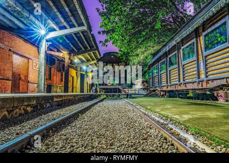GUANGZHOU, CHINA - OCTOBER 19: View of  old railway tracks at night at Redtory Art and Design Factory on October 19, 2018 in Guangzhou Stock Photo