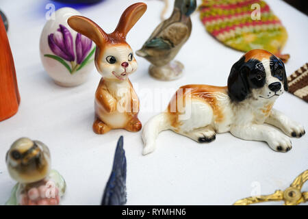 Knick knacks of easter bunny, egg and dog in a store Stock Photo