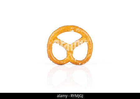 One whole mini salted pretzels isolated on white background Stock Photo
