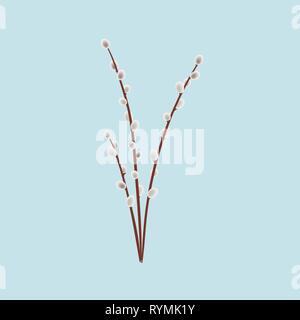 Bouquet of willow branches, springtime. Osier, palm tree, salley. Easter holiday, invitation card. Spring symbol. Stock Vector