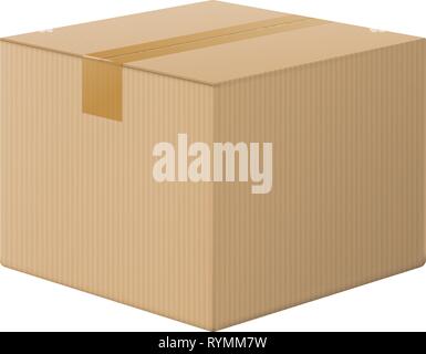 Realistic closed cardboard box, side view isolated on white background. Vector illustration Stock Vector