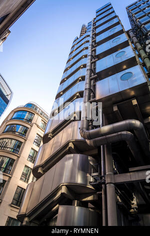 Iconic Lloyd's building, a leading example of radical Bowellism architecture designed by Richard Rogers, City of London, UK