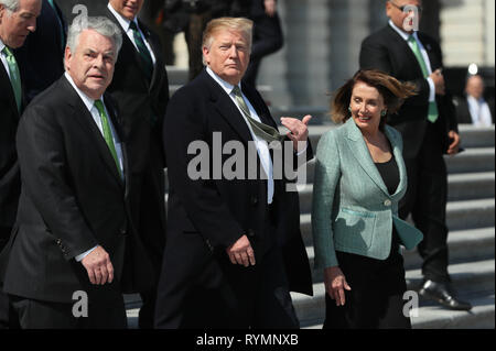 US President Donald Trump and Speaker of the House of Representatives Nancy Pelosi leaving a Speaker's Lunch on Capitol Hill attended by Taoiseach Leo Varadkar in Washington D.C. Stock Photo