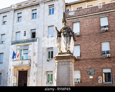 PAVIA, ITALY - FEBRUARY 22, 2019: Statue of Italy (Statua dell'Italia) in front of provincial administration building in Pavia city. The statue was er Stock Photo