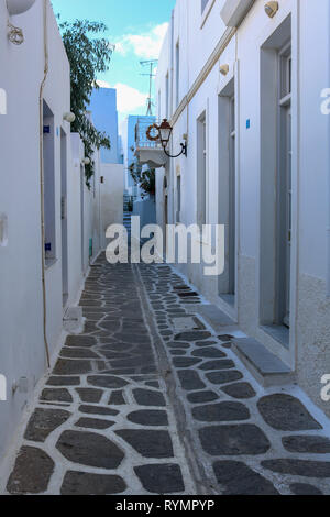 Narrow alley in Parikia, Cycladic Islands, Paros, Greece Stock Photo