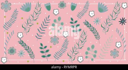 Summer floral banner pattern Flowers and branches in pastel colors. Vector illustration Stock Vector