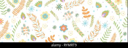 Summer floral banner pattern Flowers and branches in pastel colors. Vector illustration Stock Vector