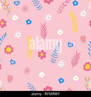 Summer floral seamless pattern. Flowers and branches in pastel colors. Vector illustration. Stock Vector