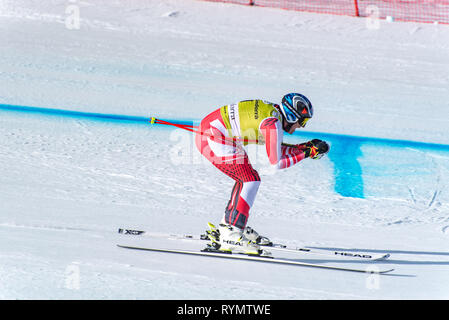 Matthias Mayer AUT  takes part in the PRUEBA run for the SKI WORLD FINALS DOWNHILL MEN  race of the FIS Alpine Ski World Cup Finals at Soldeu-El Tarte Stock Photo