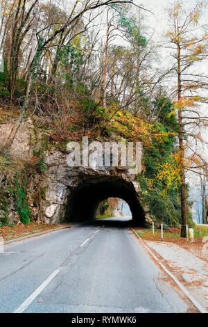 Tunnel in the mountains in Bled in Slovenia. Travel in Europe Stock Photo