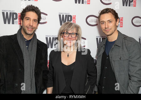 NEW YORK, NY - MARCH 13: (L-R) David Schwimmer, Lisa McNulty and JJ Feild attend 'HATEF**K' Opening Night at WP Theater on March 13, 2019 in New York  Stock Photo