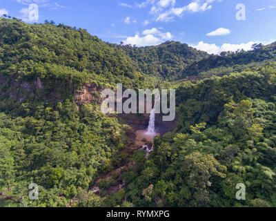 Cimarinjung waterfall in UNESCO Geopark marking the geology fault. It contains the oldest rock formation in West Java Stock Photo