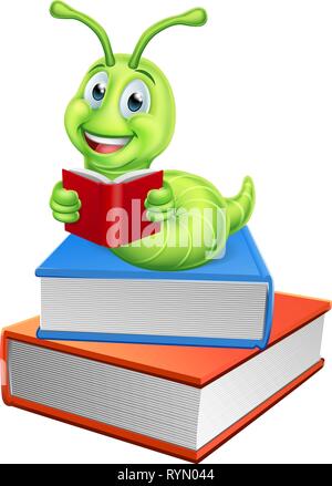 Caterpillar Bookworm Worm on Books Reading Stock Vector