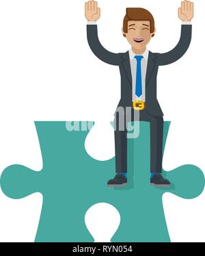 Jigsaw Puzzle Piece Business Man Cartoon Mascot Stock Vector