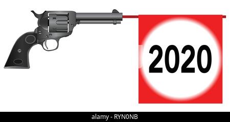 A wild west six gun isolated over a white background with a spoof 2020 Stock Vector