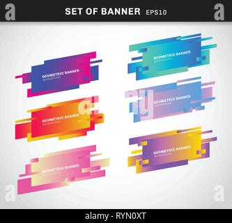 Set of geometric banners or label vivid gradient color plastic cards made in material design style. You can use for promotion ribbon banner, price tag Stock Vector