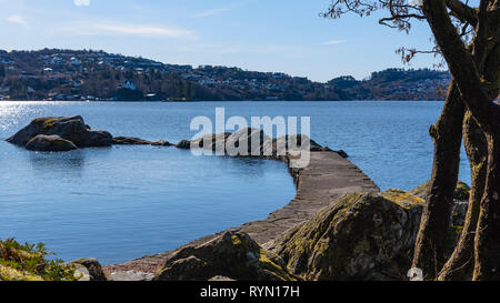 Astonished view of Nordåsvannet lake, Bergen, Norway. Stock Photo
