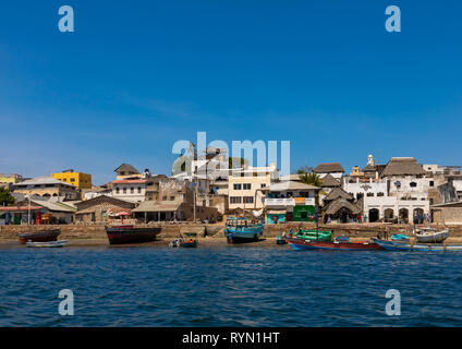 The old town seen from the sea, Lamu county, Lamu town, Kenya Stock Photo