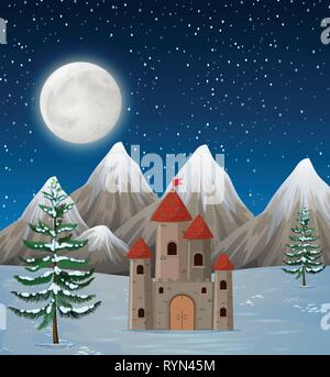 A castle in winter night illustration Stock Vector