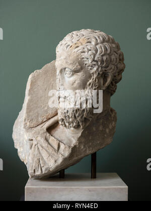 Copenhagen. Denmark. Portrait bust of Roman Emperor Marcus Aurelius, Ny Carlsberg Glyptotek.   Marcus Aurelius Antoninus Augustus (121 AD - 180 AD)    Stock Photo