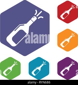 Wedding champagne explosion icons vector hexahedron Stock Vector