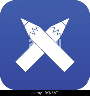 Two crossed pencils icon digital blue Stock Vector