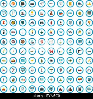 100 gameplay icons set, flat style Stock Vector