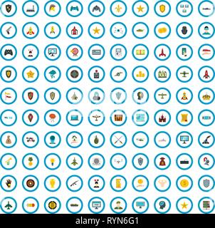100 gameplay award icons set, flat style Stock Vector