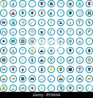 100 game process icons set, flat style Stock Vector