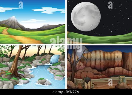 Set of different nature scenes illustration Stock Vector