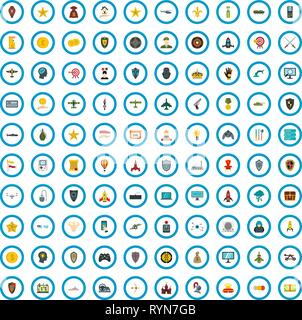 100 gaming award icons set, flat style Stock Vector
