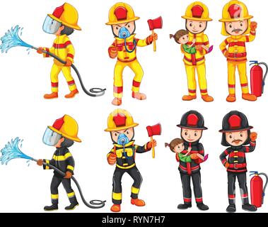 A fireman character set illustration Stock Vector