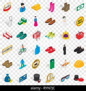 Clothes and accessories icons set, isometric style Stock Vector