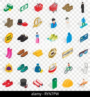Fashion clothes icons set, isometric style Stock Vector