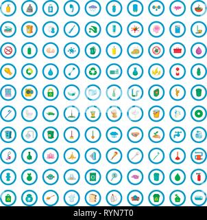 100 garbage recycling icons set, cartoon style Stock Vector